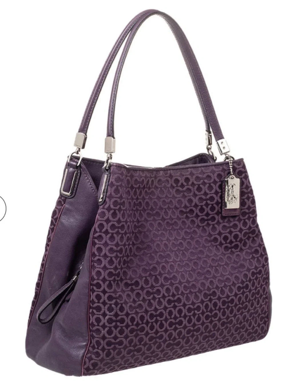 Coach Purple Madison Phoebe Signature Needlepoint Jacquard  & Leather Op Art Bag - Picture 2 of 12